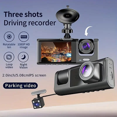 Vavupo 3-Camera Dash Cam for Cars - 1080P Front & Interior Recording - Including 32GB Memory Card