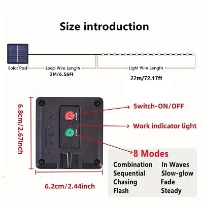 LED-sonkrag-buitelug-snaarligte – 8 modusse Koperdraad Feetjie-slingerligte – 22 meter