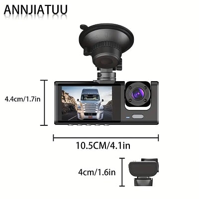 BAIDELUO Triple Camera Car Dashboard Camera - 1080P Front and Interior Vehicle Cameras with Night Vision