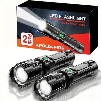 2 Pack LED Flashlights – USB Rechargeable with Telescopic Zoom