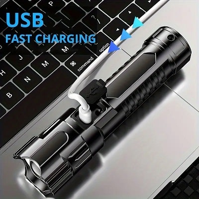 2 Pack LED Flashlights – USB Rechargeable with Telescopic Zoom