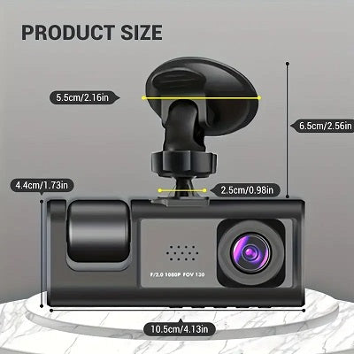 Vavupo 3-Camera Dash Cam for Cars - 1080P Front & Interior Recording - Including 32GB Memory Card