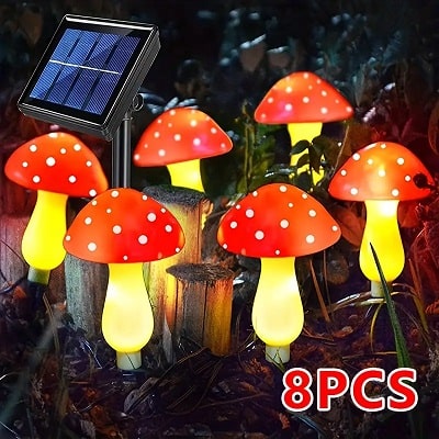 AMill Solar 8 Mushroom Lights – LED Garden Stake Lights with 8 Lighting Modes