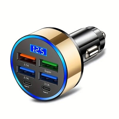 Nuokaiqi Multifunctional Super Fast Charger – One Pull Six Digital Display Car Charger