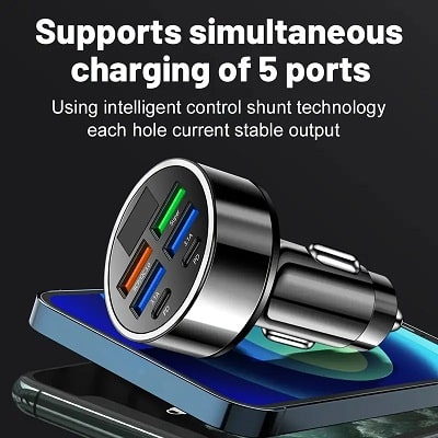 Nuokaiqi Multifunctional Super Fast Charger – One Pull Six Digital Display Car Charger