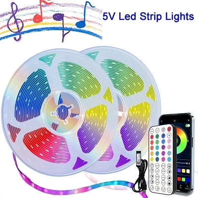 LCUTML 30 meter 5V USB LED Strip Lights – Multi-Color RGB Music Sync Night Light with 44-Key Remote