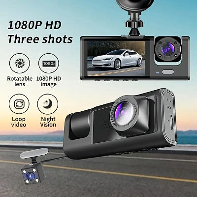 Vavupo 3-Camera Dash Cam for Cars - 1080P Front & Interior Recording - Including 32GB Memory Card