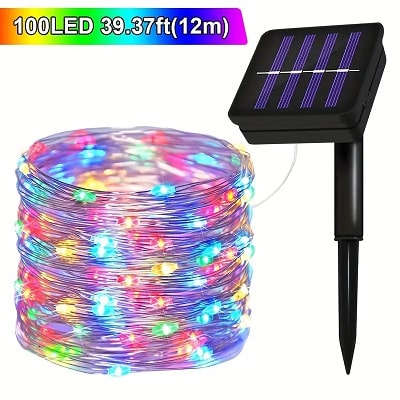 Solar String Lights – 8 Modes Copper Wire Twinkle Lights (12 meter, 100 LEDs, Multicolor)